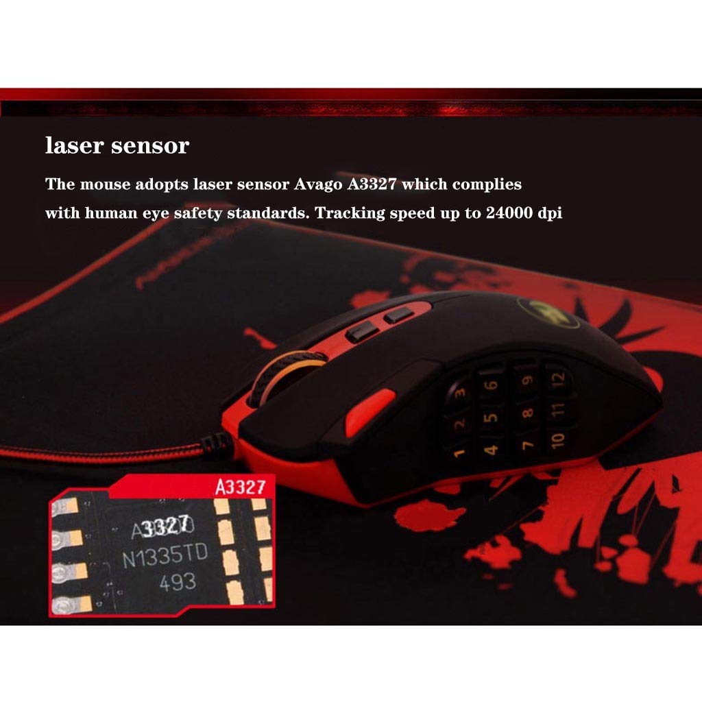 RajoNN Ratones Ratón para Juegos con Cable, 24000 dpi, Ratones con retroiluminación LED MMO RGB con 18 Botones programables, Ajuste de Peso, para Juegos de PC con Windows (Color: Blanco)