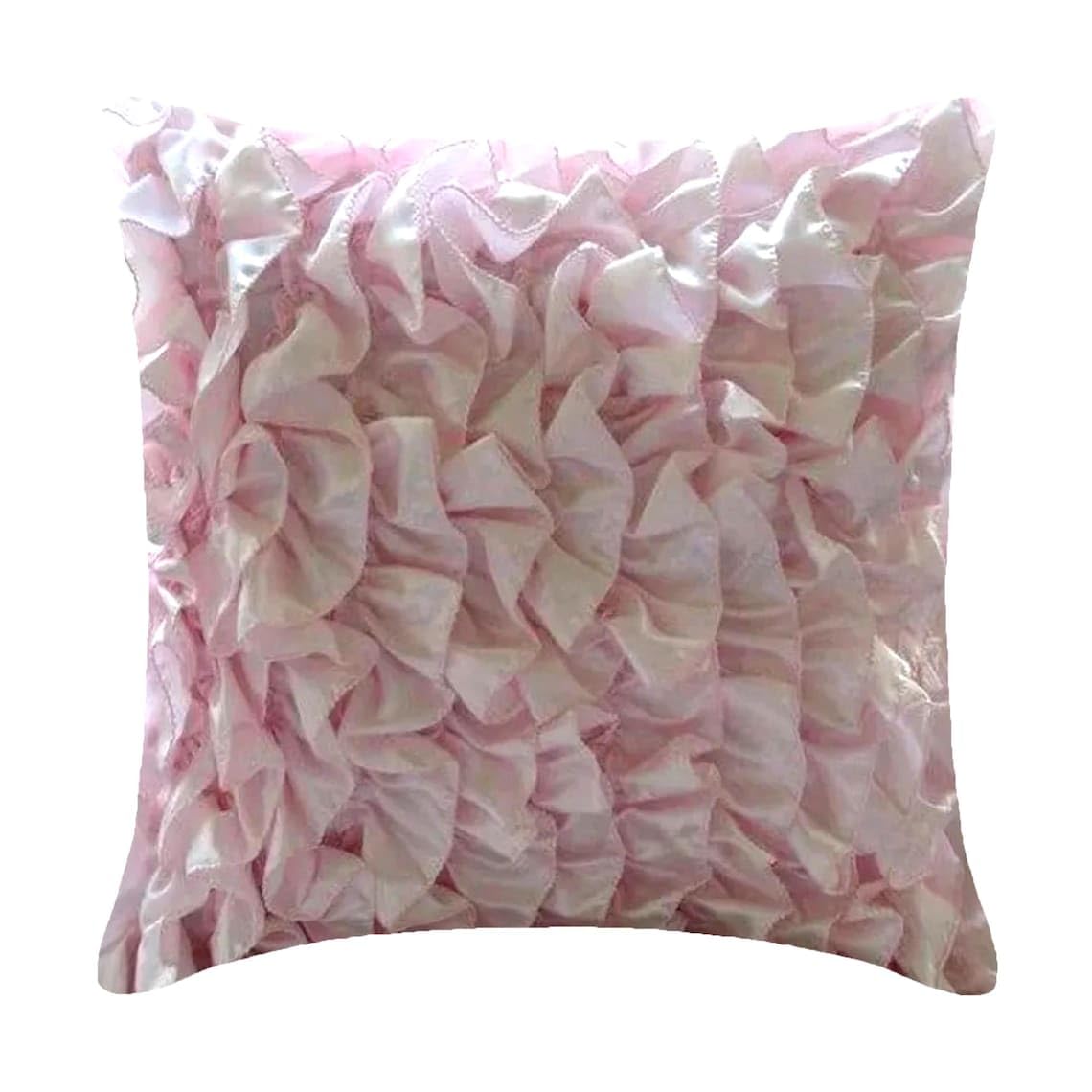 The HomeCentric Soft Pink Euro Shams, 65x65 cm (26x26 inch) Euro Cushion, Vintage Style Ruffles Shabby Chic Euro Cushion Shams, Satin Euro Sham Covers, Solid Contemporary - Vintage Soft Pink
