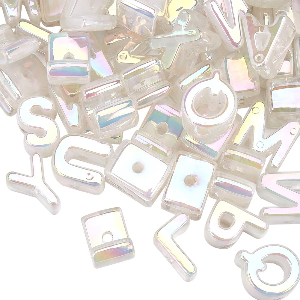 SOFPLATE 50Pcs Alphabet Shaped Beads Rainbow Letter Beads with Large Hole Random Iridescent Opaque Clear AB Acrylic Spacer Loose Charm Bead for Jewellery Making Necklaces Bracelets Supplies DIY Crafts โ image 1
