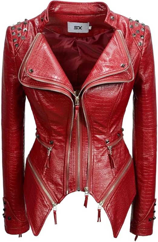 Fashion SX Women's Punk Studded Faux-alligator Print Pattern PU