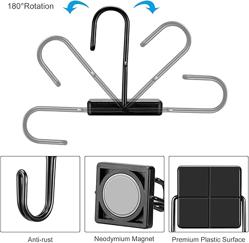 Miniatura 3 de Ganchos magnéticos negros resistentes, ganchos magnéticos de neodimio fuertes para refrigerador, imán de refrigerador con gancho para colgar,