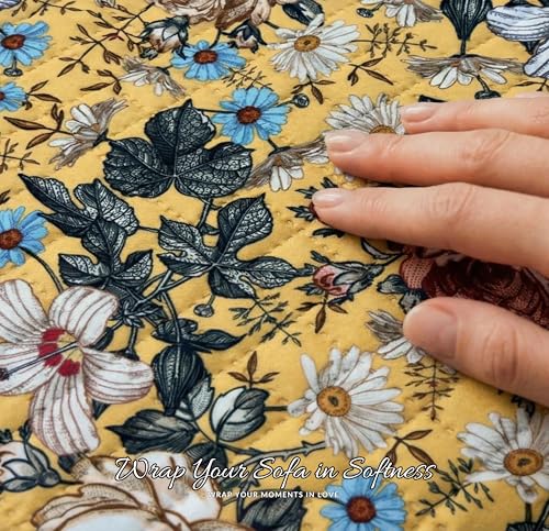 Image of BSB HOME Cotton Sofa Cover Throw with Tassels, Soft Breathable Fabric, Printed Couch Cover for Living Room, Lightweight Furniture Protector (27 x 70 Inches / 69 x 178 cm) (Yellow & Olive Green)