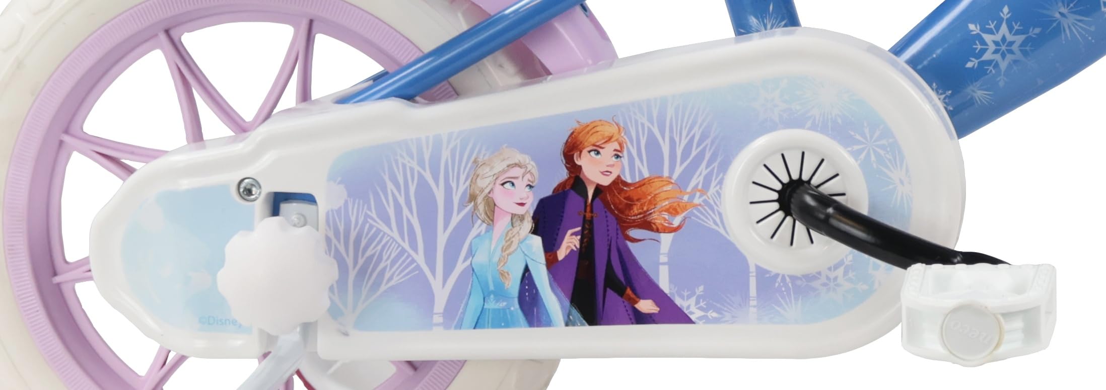 Vélo 12' Reine des Neiges/Frozen de Disney équipé de 1 Frein, Panier Avant, Porte poupée arrière, Garde boues, Carter et stabilisateurs !