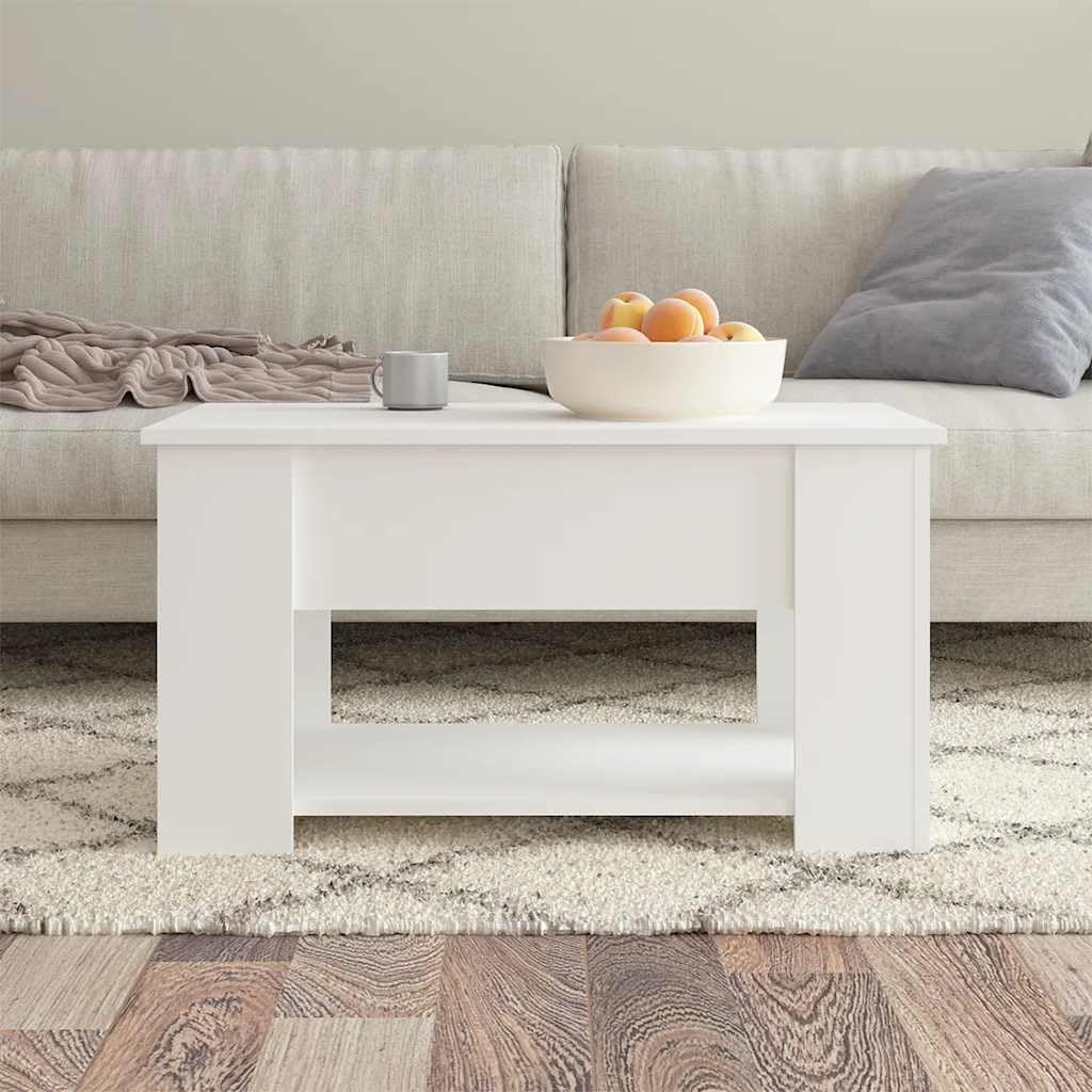 Tavolino da Salotto con Piano Sollevabile Bianco 79x49x41 cm