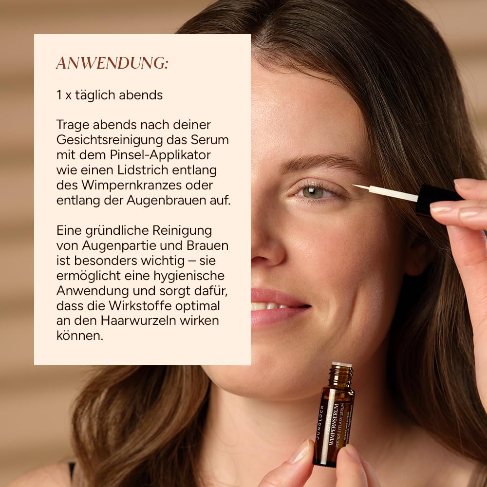 JUNGLÜCK Peptide Wimpernserum Ohne Hormone - Vegan | Für lange und dichte Wimpern und schöne Augenbrauen | Wachstum Lash Serum und Augenbrauenserum mit 5-fach Wirkkomplex aus Peptiden