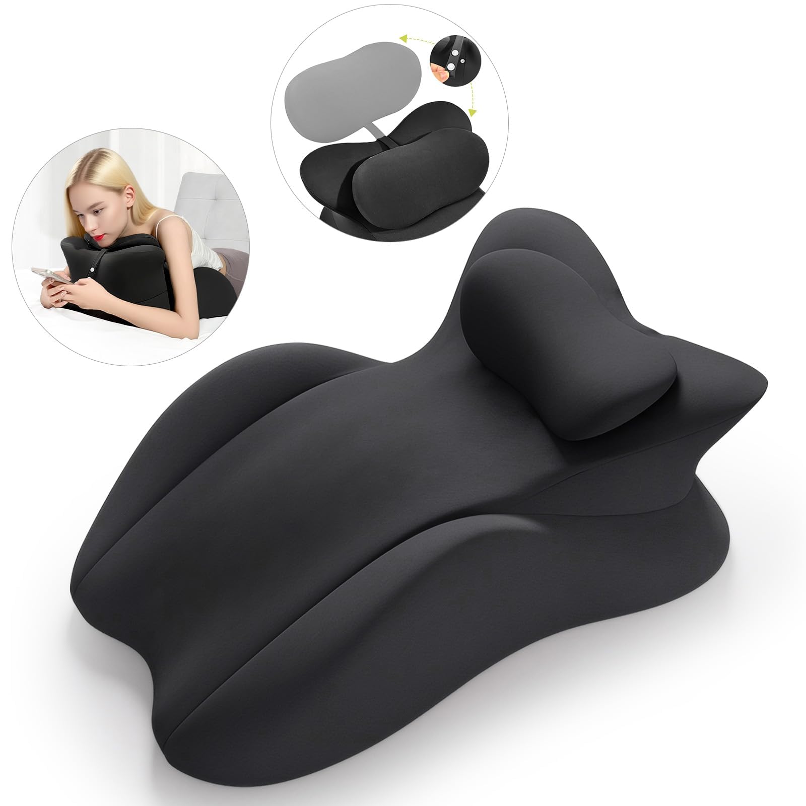MINGPINHUIUS Cuscino a cuneo, cuscino da lettura e lombare – Cuscino relax per letto, divano e pavimento – Cuscino ortopedico contro dolori alla schiena e al collo – In memory foam (nero)