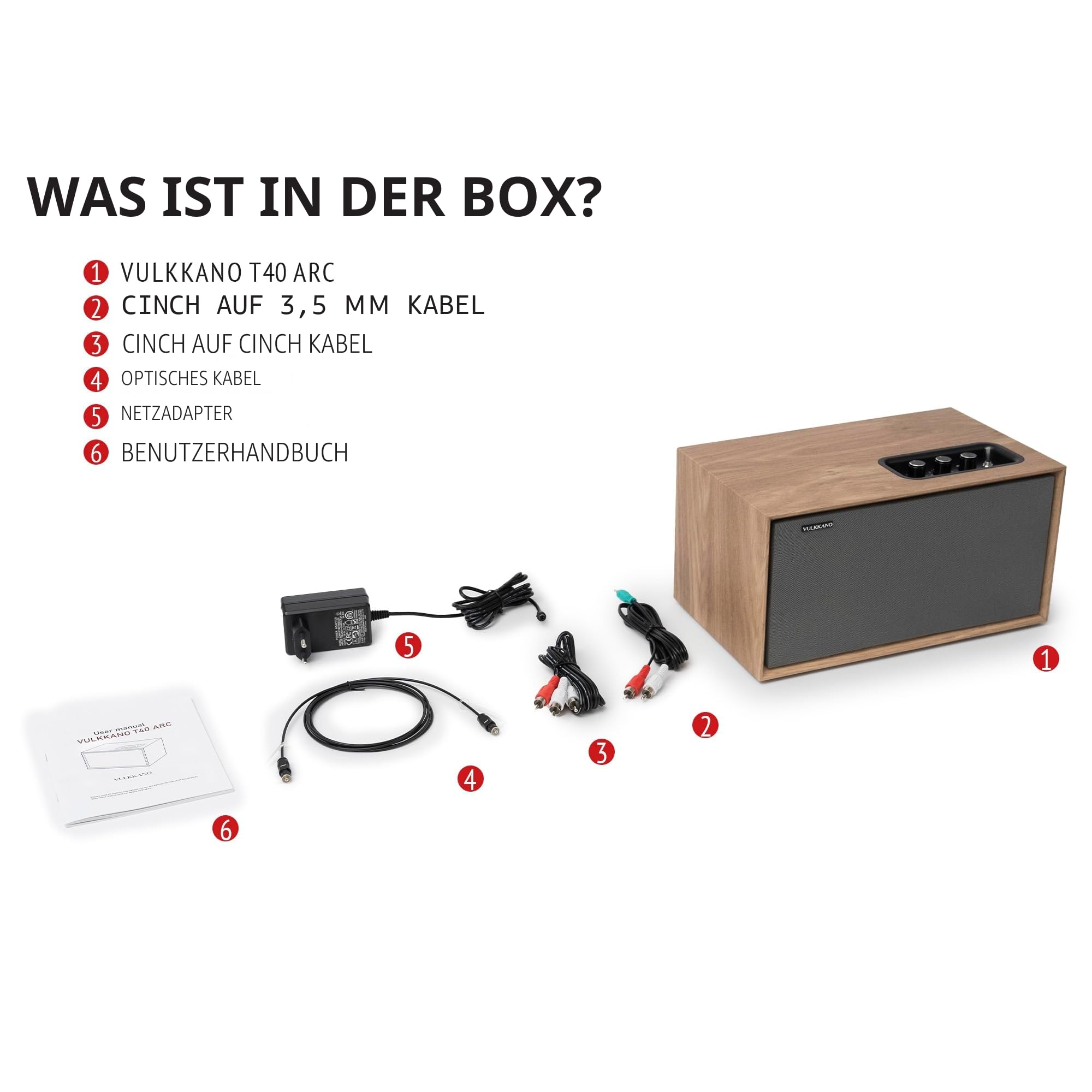 VULKKANO T40 ARC Aktivlautsprecher mit 40W Leistung, 4" Woofer, HDMI ARC, Bluetooth 5.0, RCA, AUX, USB, Lautsprecher für den Fernseher, den Tisch oder das Regal, Braun