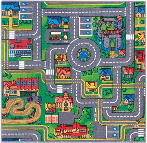 Carpet Studio Tapis Voiture Enfant 95x100cm, Tapis de Jeux Bebe, Chambre Fille et Garçon, Antidérapant, 30°C...