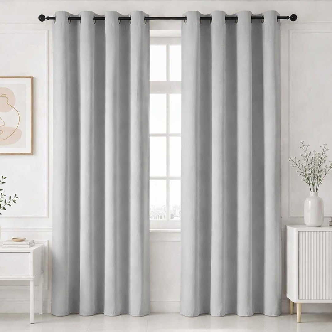 HOMEMONDE Premium Blackout Door Curtain 7 Feet Pack of 2 - Light Blocking Curtains for Living Room, True Room Darkening & Fade Resistant Panels 84 Inch Long, (Greyish White, 213 x 118 CMs)