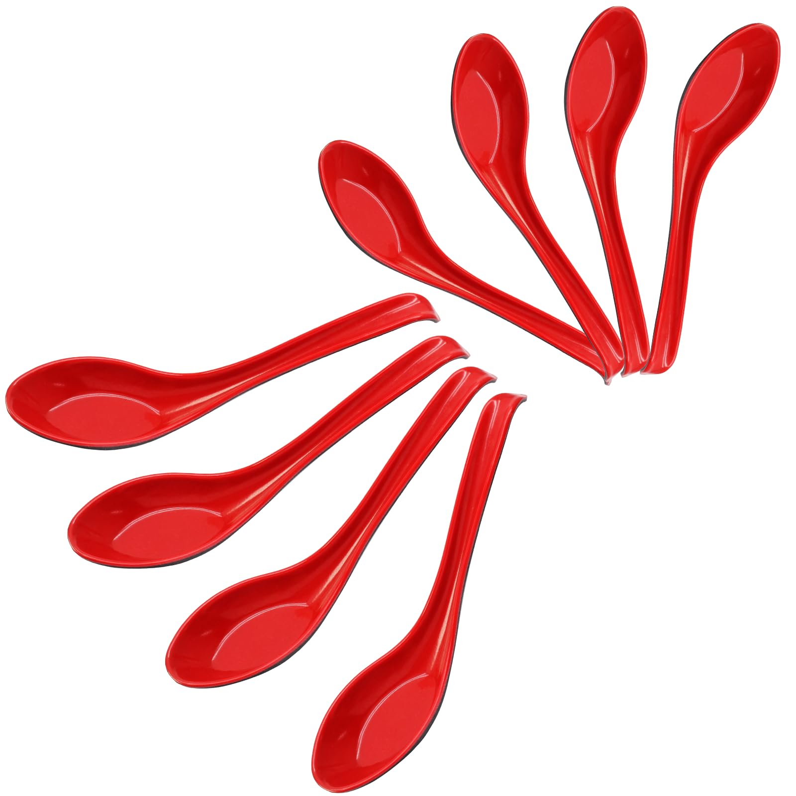 Coufce 8pcs Asian Soup Spoons Red and Black Wonton Soup Spoons Chinese Soup Spoons for Ramen, Pho, Wonton, Dumpling, Miso, Xiaolongbao and Bibimbap