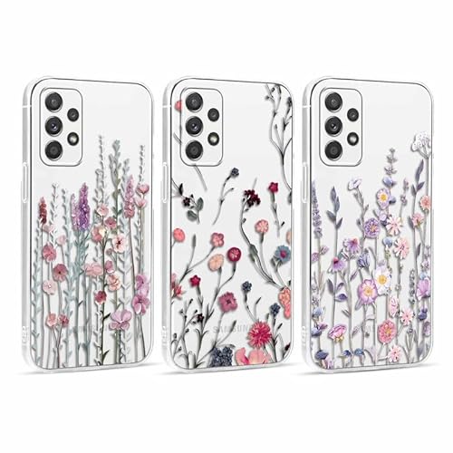 3 pezzi Trasparente Cover per Samsung Galaxy A52 5G 6.5 Custodia Aesthetic Fiori Floral Motive Design Ultra Sottile Morbido Antiurto AntiGraffio Protezione Phone Case Fiore 01 silicone