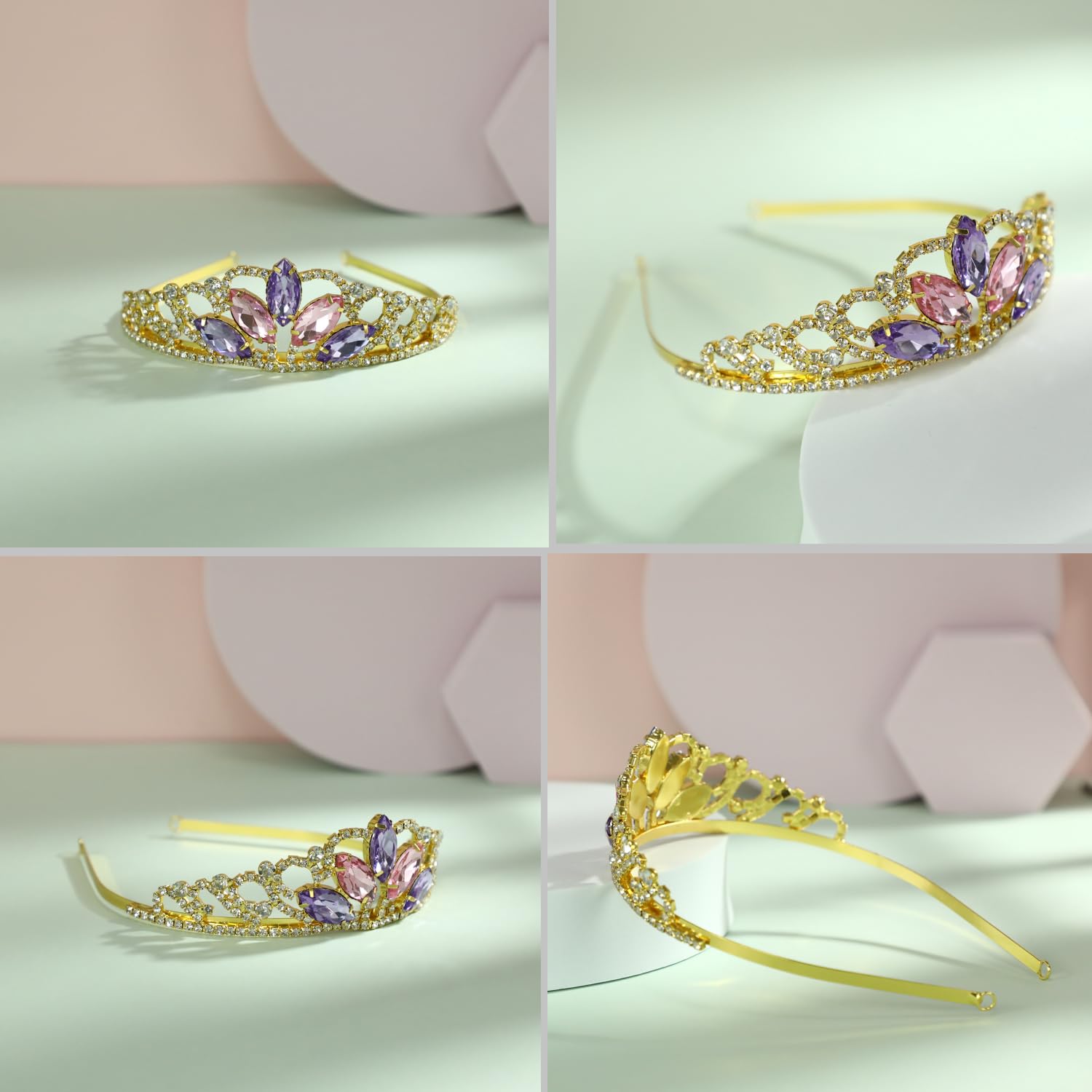 hengkaixuan Graziosa corona tiara rosa strass AB tiara fata copricapo sposa compleanno Halloween corona oro Natale principessa corona tangled costume dolce regalo per ragazze donne