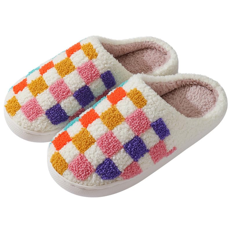 Checkerboard Slippers for Women Soft Cozy House Slippers Plush Warm Home Shoes