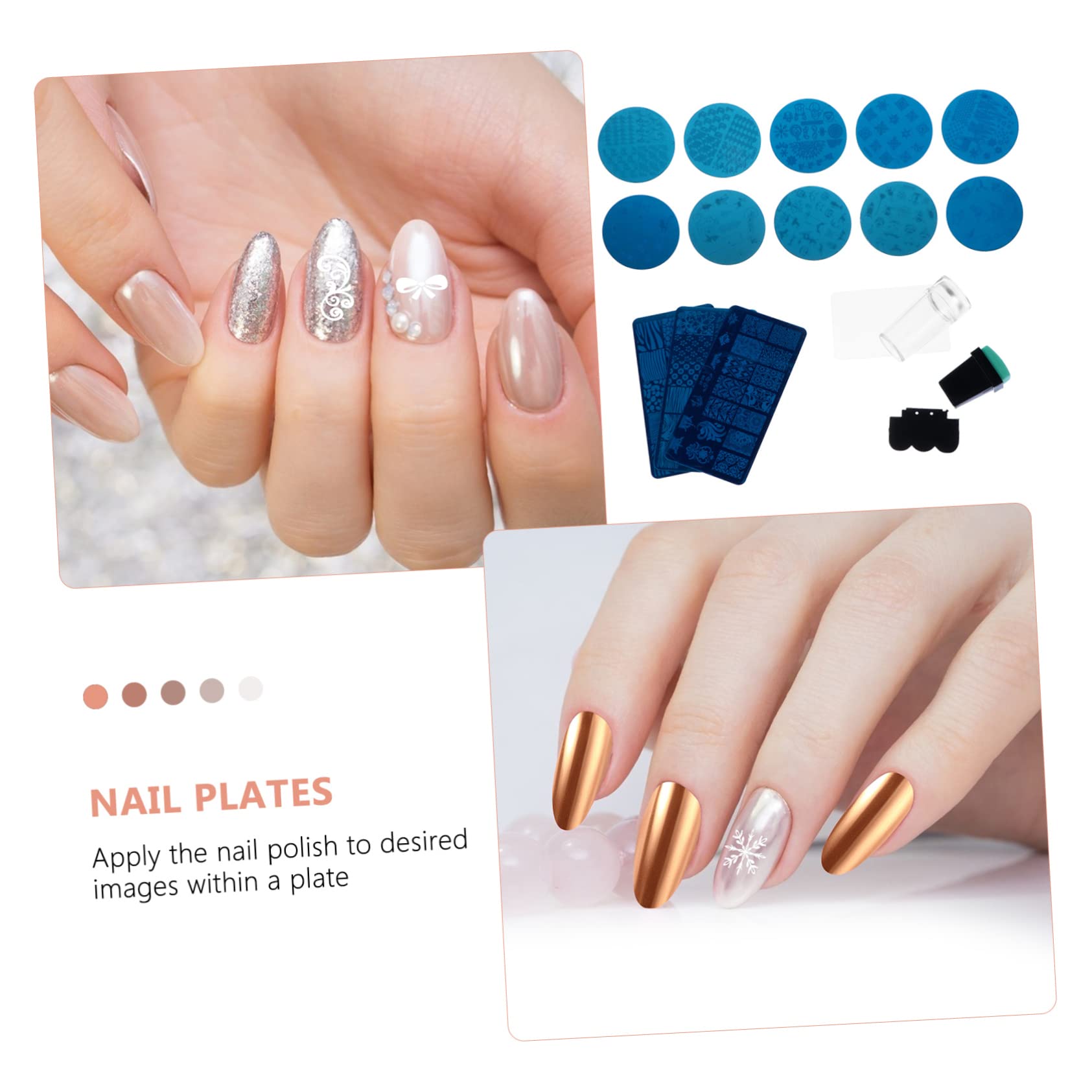 minkissy 2 Set Di Piastre Per Timbri Per Unghie Modelli Per Timbri Per Nail Art Set Di Stencil Per Manicure Kit Per Timbri Per Nail Art Finitura A Specchio 13 Pezzi * 2
