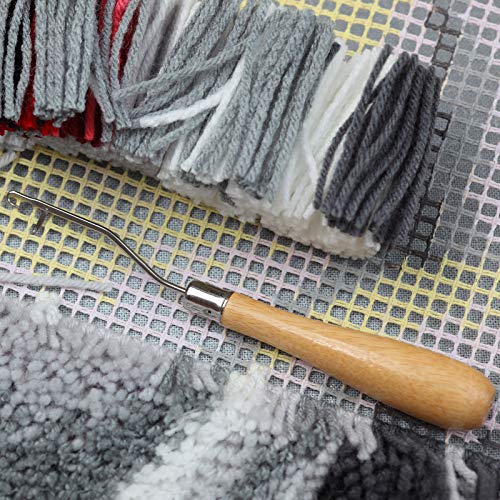 Image of WILLBOND 2 Pieces Blank Rug Hooking Mesh Latch Hook Mesh Canvas Kit with 2 Pieces Wooden Bent Tool for DIY Tapestry Canvas(19 x 19 Inches)
