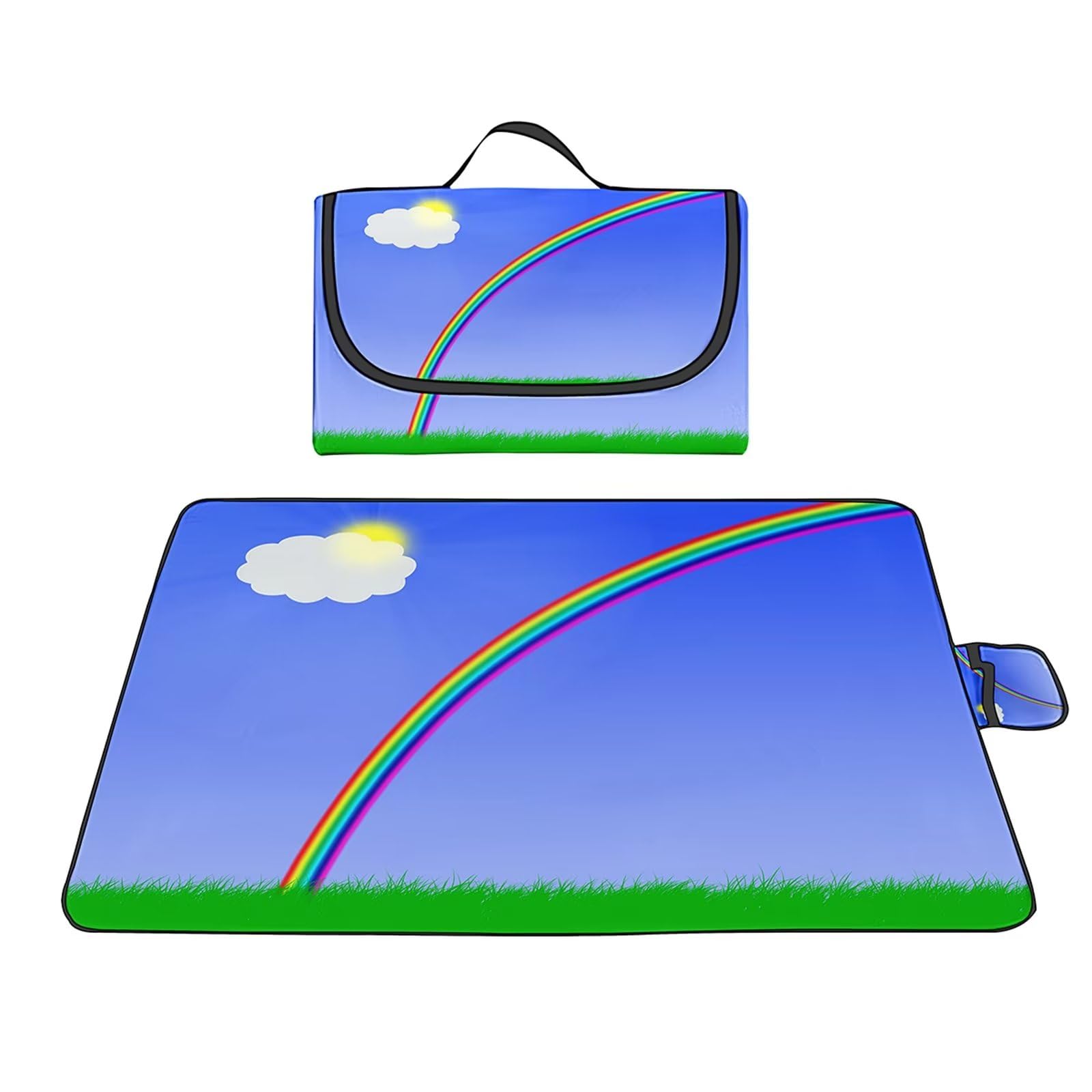 Couverture Pique-nique Imperméable 150x150cm,Couverture Plage Extérieure XXL,Arc-en-ciel au lever du soleil Camping Couverture étanche Pique-nique avec Poignée pour Camping Randonnée Parc Plage