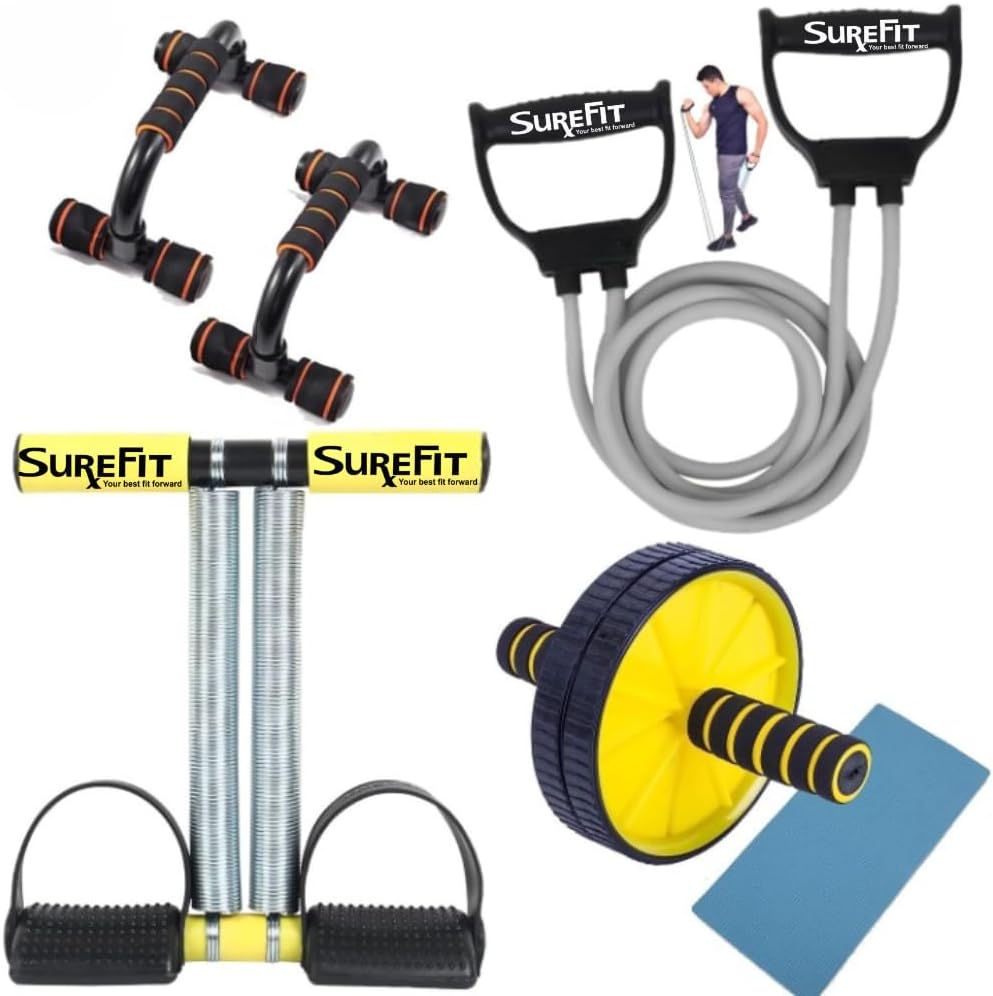 SUREFIT Tummy Trimmer Combo Pack | Full Body Home Workout Kit for Abs, Core & Strength | Includes Twister, Toning Tube, Hand Grip, Ab Exerciser & Push-Up Stand for Men & Women | Fitness Equipment