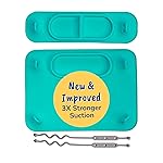 BUSY BABY Silicone Mat Bundle - 1 Original Mat Plus 1 Mini Mat, New Stronger Suction Cups, 6 Straps to Secure Baby Essentials and Keep Off The Floor, Baby Led Weaning, Wet Bag Included (Spearmint)