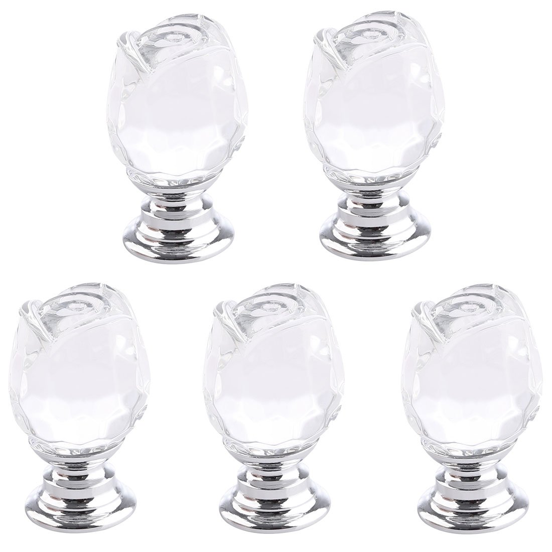 Crystal Door Knobs, Foxom 5 Pcs Creative Crystal Rose Door Knobs Drawer Handle Pulls For Cupboard/Cabinet/Wardrobe/Drawer/Bathroom/Kid's Room Decor (As Shown)
