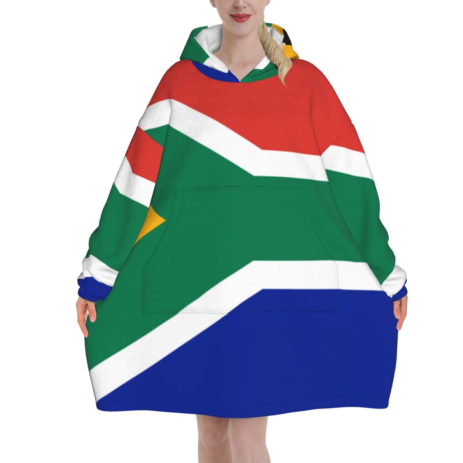 South Africa Flag Blanket Hoodie - The Oversized Hoodie Sweatshirt Blanket - Soft, Comfortable, Flannel And Warm Hoodie Blanket For Every Occasion
