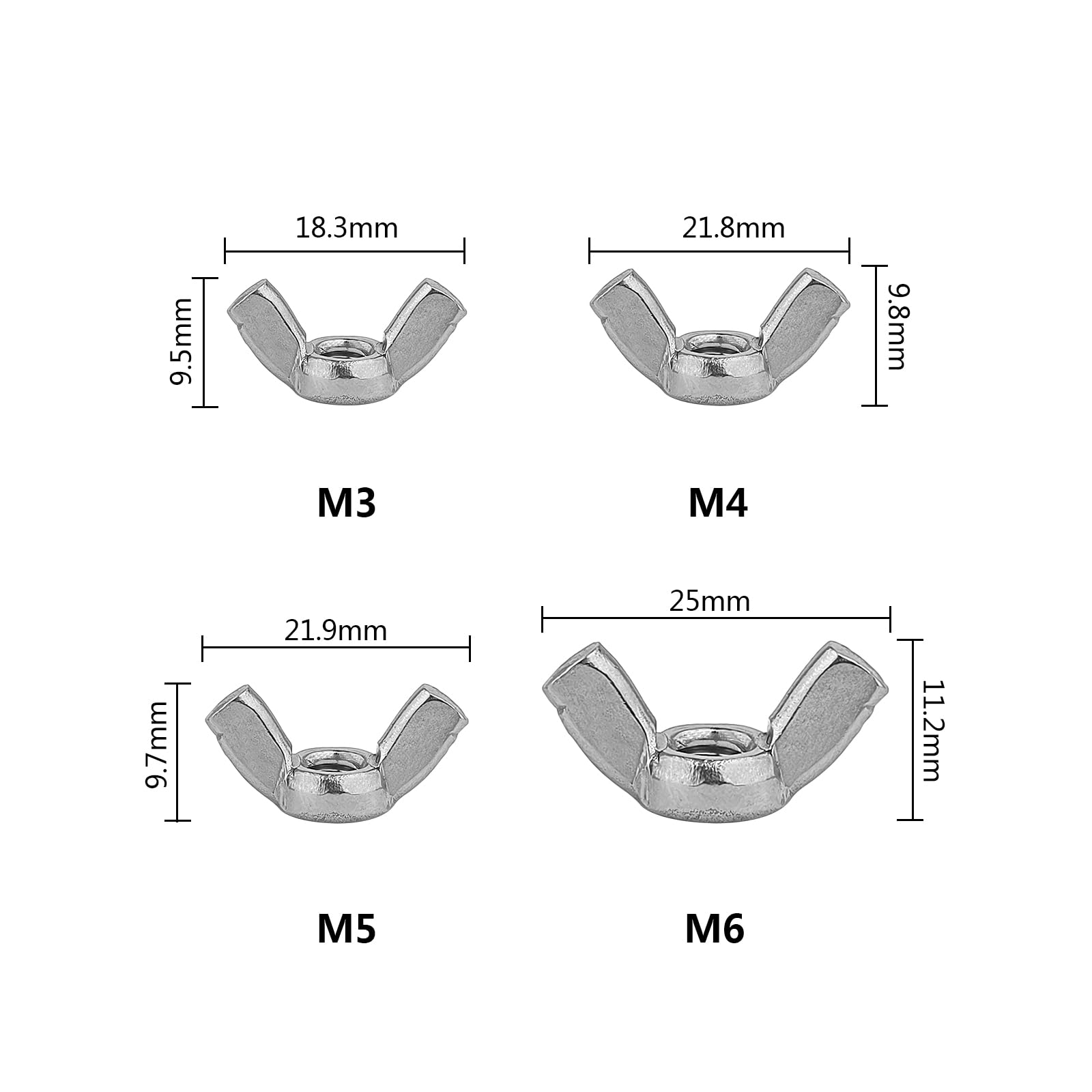 30 Pezzi di Dadi ad alette, acciaio inox 304, M3/M4/M5/M6, per Riparazioni di auto e moto, Elettronica, Edilizia, Riparazione di apparecchiature Domestiche