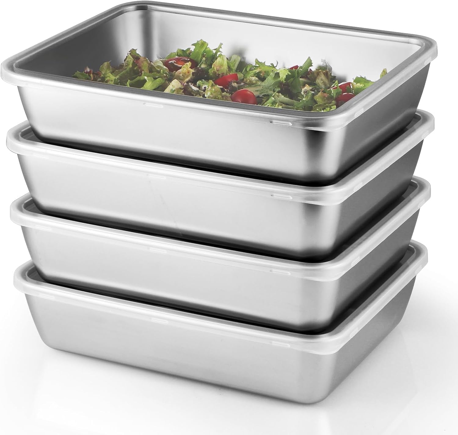 Birzar 2000ML Stainless Steel Food Storage Container with Transparent Lid | Airtight Leakproof Tray for Kitchen, Microwave, Freezer, Dishwasher Safe (Silver, Rectangle) (4)-image-10