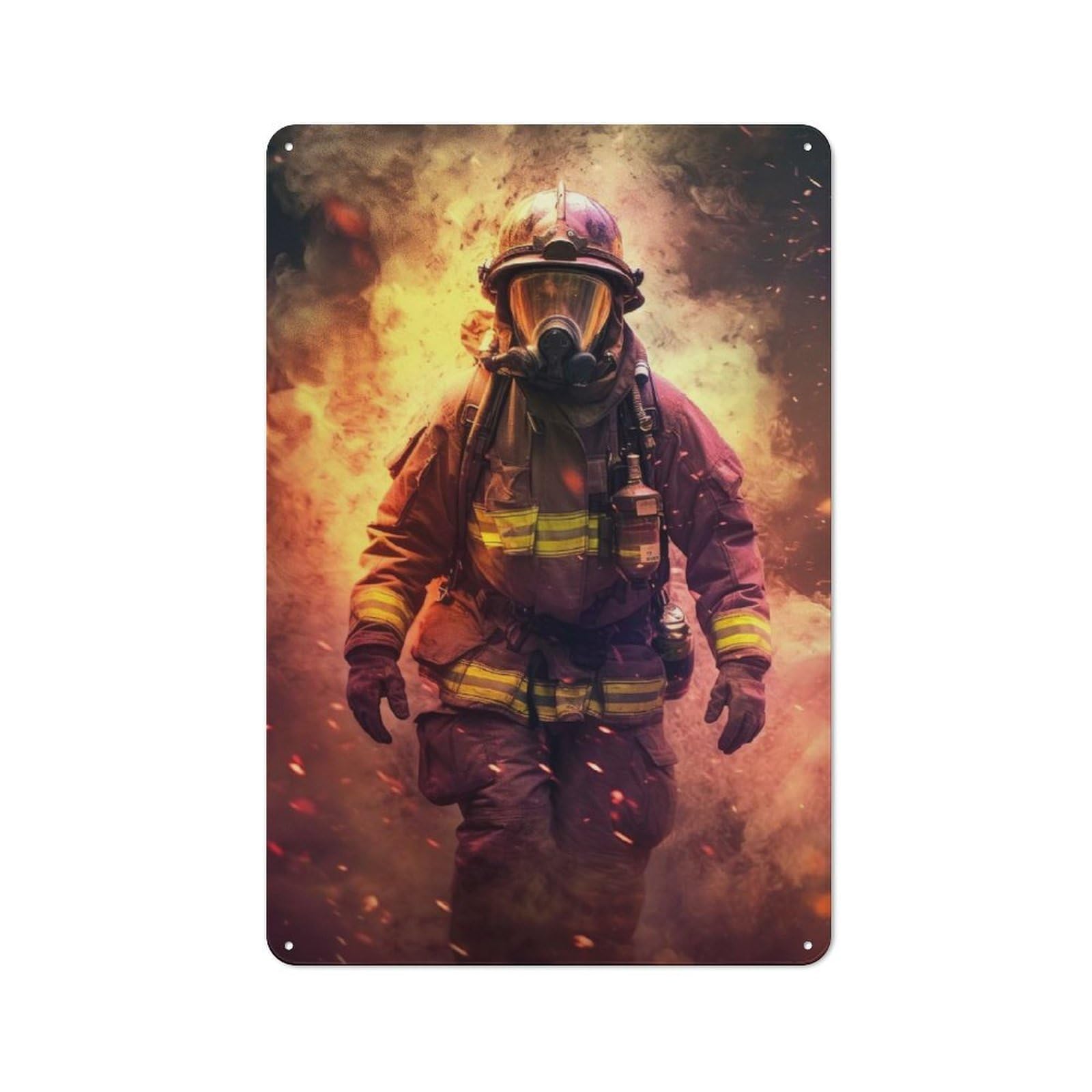 Junmoney Firefighter Flame Classic Decorative Tin Plaque 30X20cm, Bar Wall Plaque For Diner, Restaurant, Shed Or Kitchen