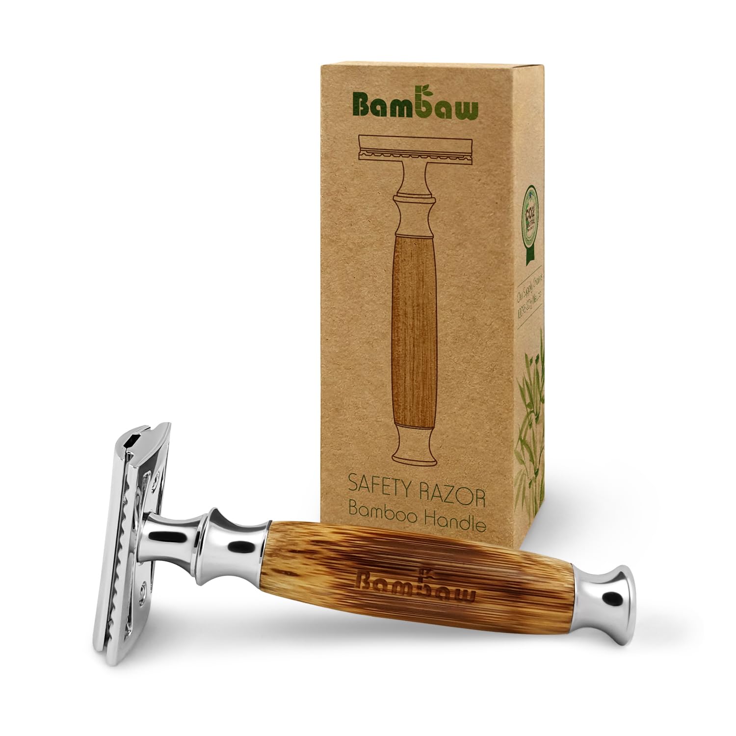 Bambaw Safety Razor Silver | Bamboo Double Edge Razor | Mens Razors for Shaving | Safety Razor For Women | Shaving Razor | Double Edge Safety Razor | Single Blade Razors for Men | Reusable Razor | Classic Silver