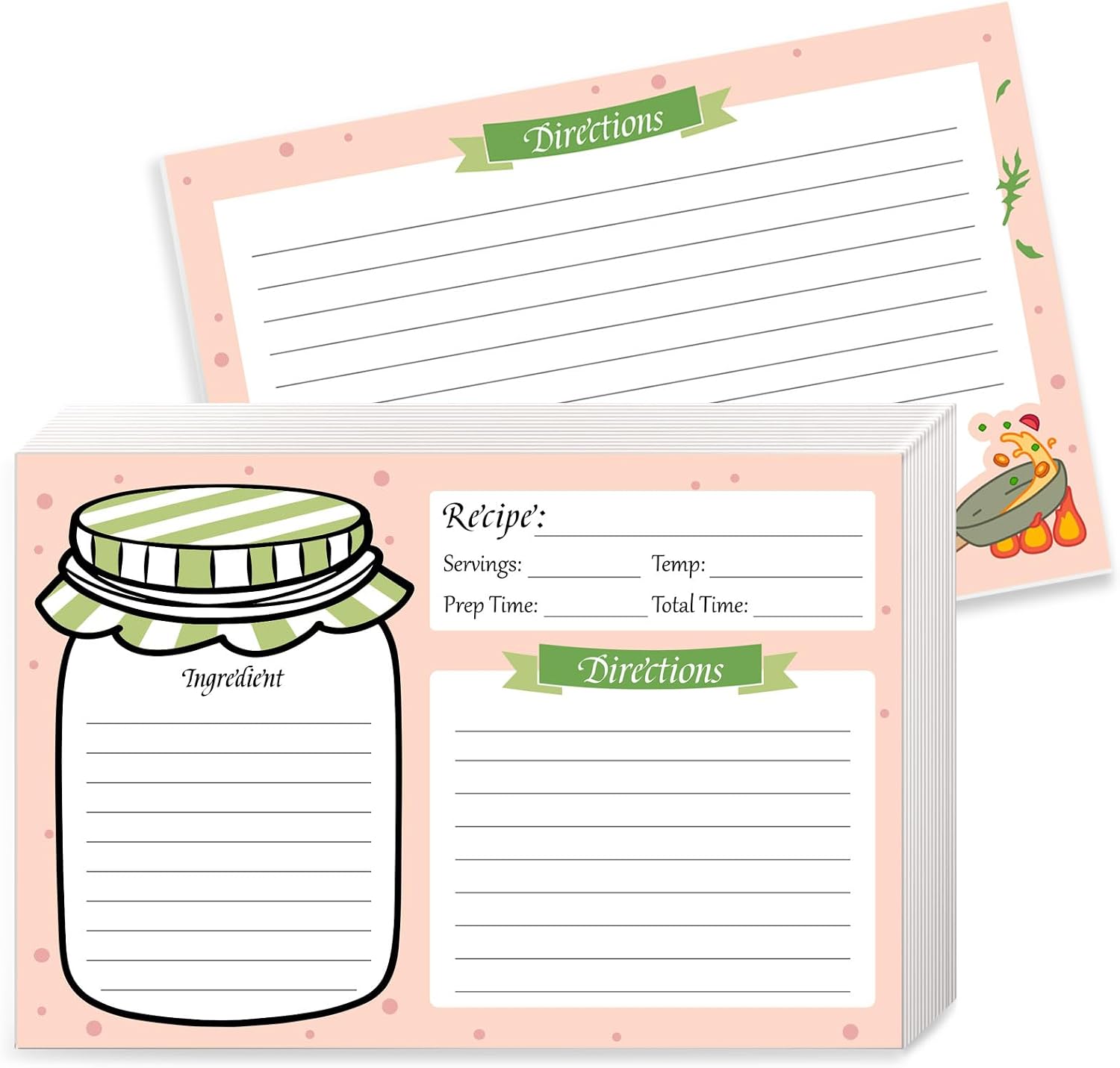 tutata Recipe Cards 4x6, 50 Double Sided Recipe Cards, Cute Jar Design for Bridal Shower, Baby Shower, Wedding Gift