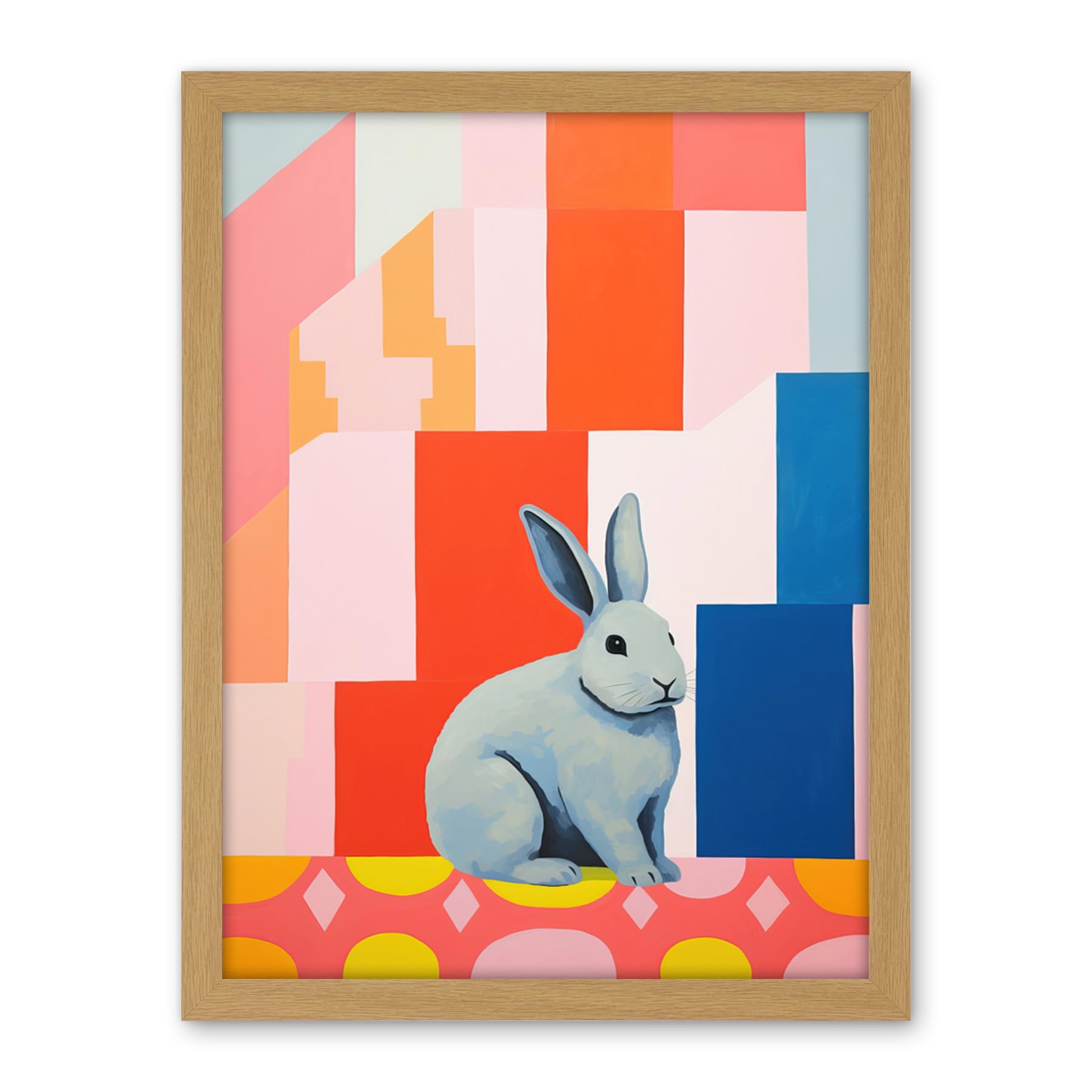 Artery8 Fat White Rabbit Bold Pop Art Colourful Conceptual Modern Artwork Framed Wall Art Print 18X24 Inch