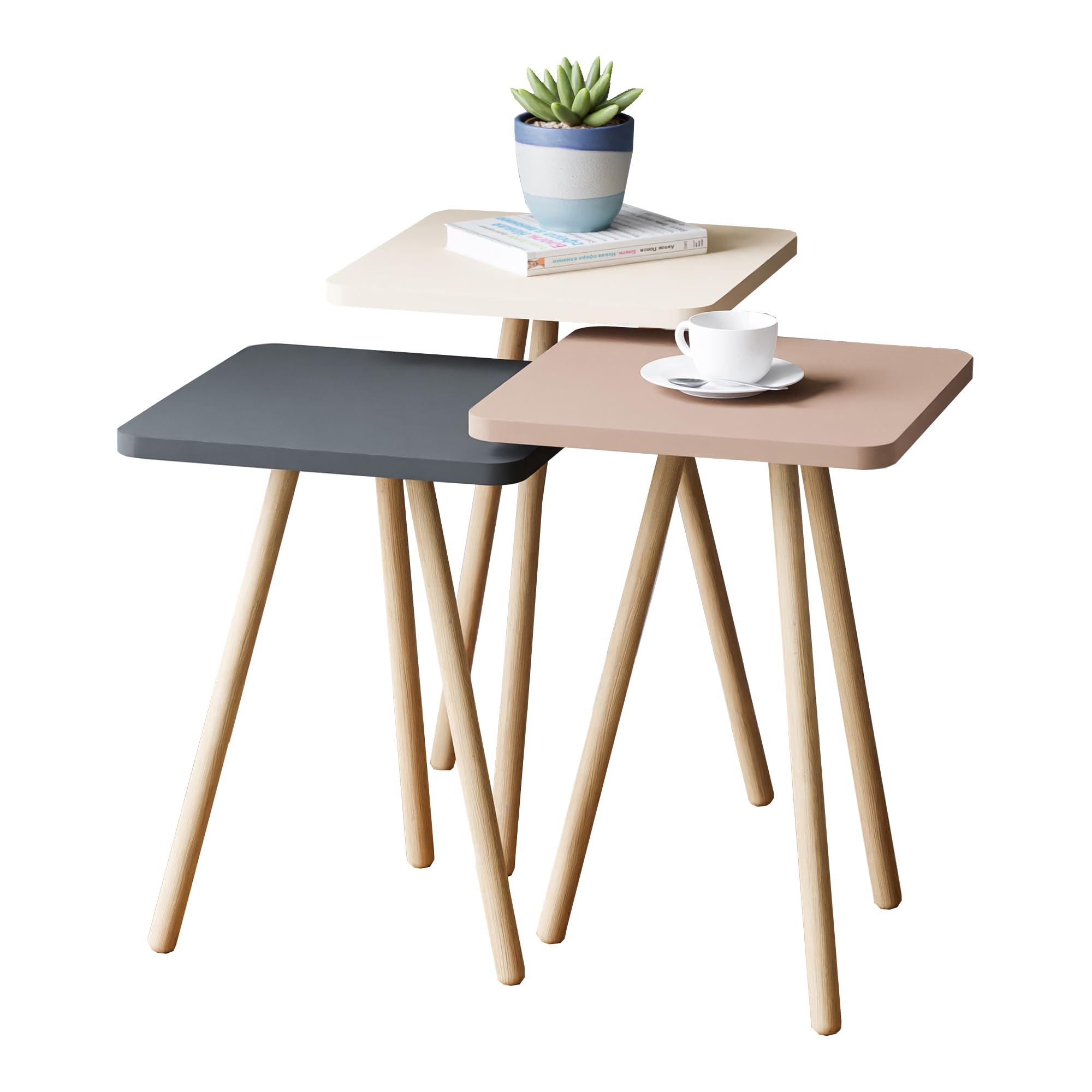 Set van 3 ronde metalen bijzettafels Renew zilver | Tower Living