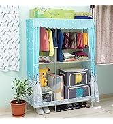 Livzing 4 Shelf Stainless Steel Portable Wardrobe for Clothes Organizer with 2 Steel Pipe Cloth H...