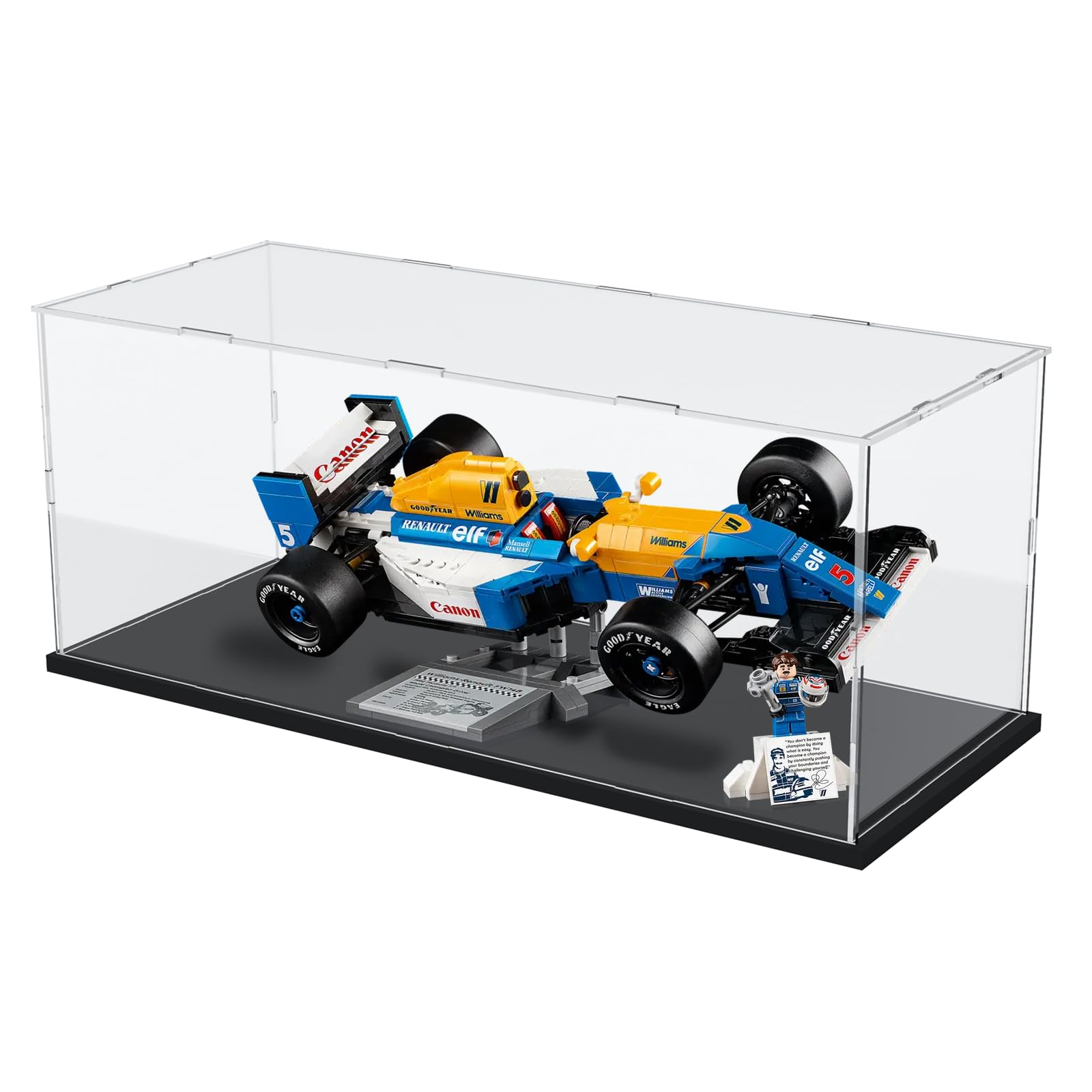 DuvinDD Acrylic Display Case for LEGO Ayrton Senna for Lego Williams f1 Car for LEGO StarShips, Clear Acrylic Display Box for Collectibles Dustproof Protection Showcase(40x20x20cm,Black Base)