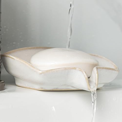 Miniatura 20 de Jaboneras, Jabonera de Ducha de Cerámica con Diseño de Cascada, Portajabón de Barra Autodrenante Ahorrador de Jabón para Ducha, Baño, Fregadero,