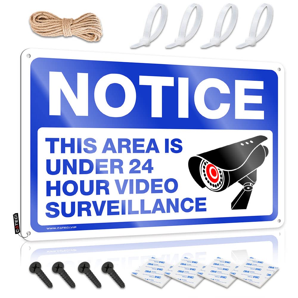 ZTBBDNQHA Funny Signs For Bedroom Notice - This Area Is Under 24 Hour Video Surveillance Tin Sign Bar Sign For Home Decor Bar Signs For Man Cave(20X30CM)