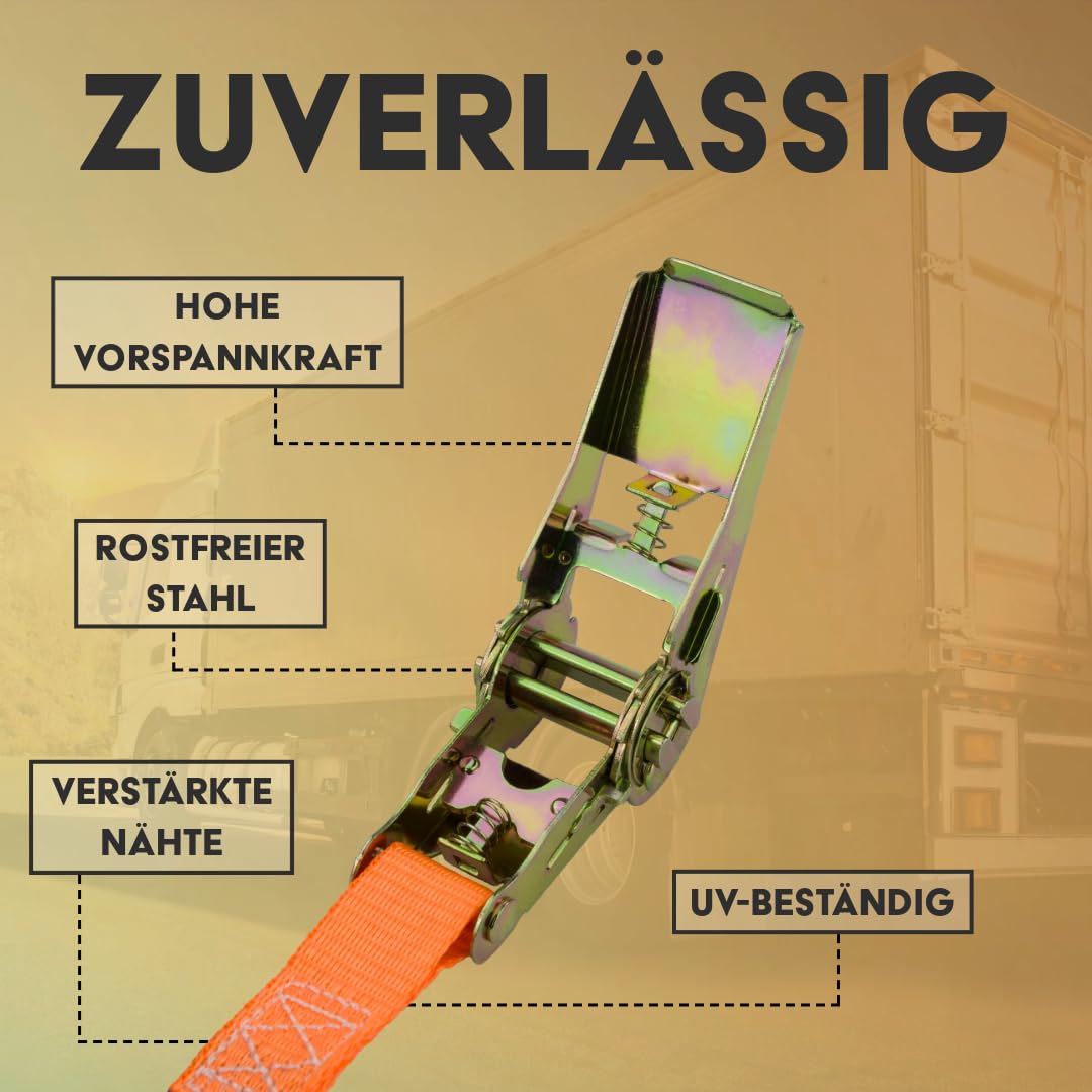 Pasy mocujące z grzechotką i hakami, zestaw 4 sztuk, szerokość 25 mm, długość 3 m, do 700 kg, pomarańczowy, pasy mocujące do zabezpieczenia ładunku, pasy mocujące 3 m