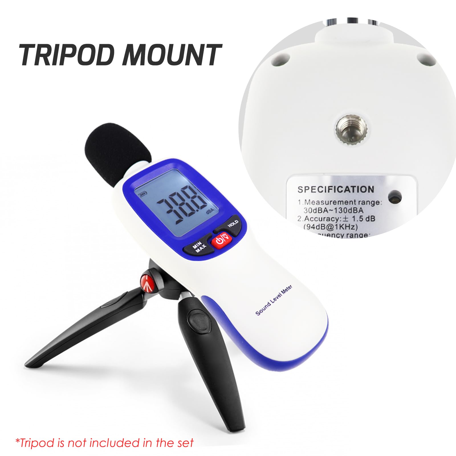 Medidor de Nivel de Sonido Digital con Bluetooth Portátil SPL Rango de 30~130dBA MAX/MIN Retención de Datos con Pantalla LCD Retroiluminada para el Hogar, Escuela y Lugar de Trabajo