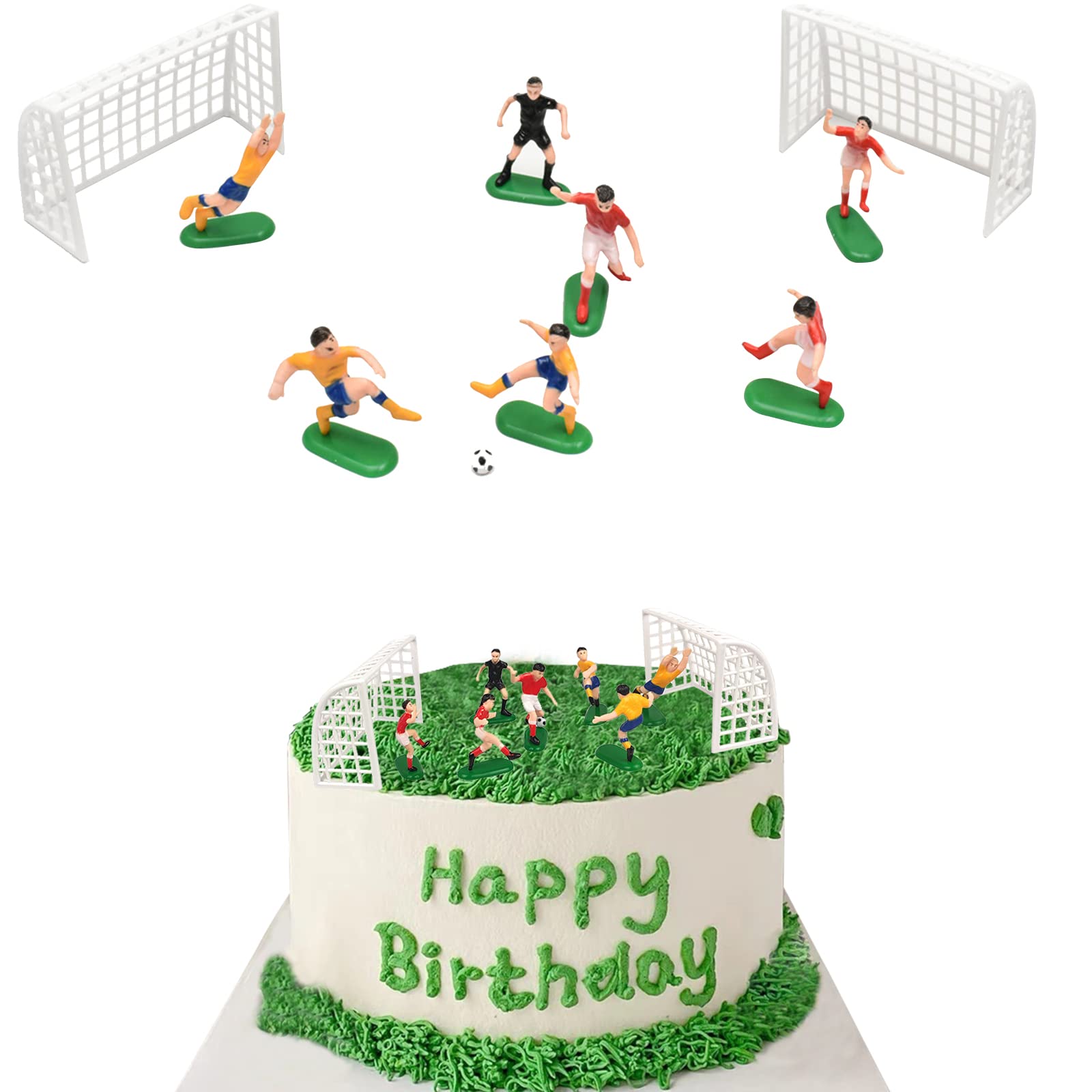 10pcs Football Cake Decoration Set Football Figures Cake Toppers Soccer Toppers for Cakes and Cupcakes Set Football Cupcake Topper for Sport Theme Party Decoration Supplies(Red Yellow)