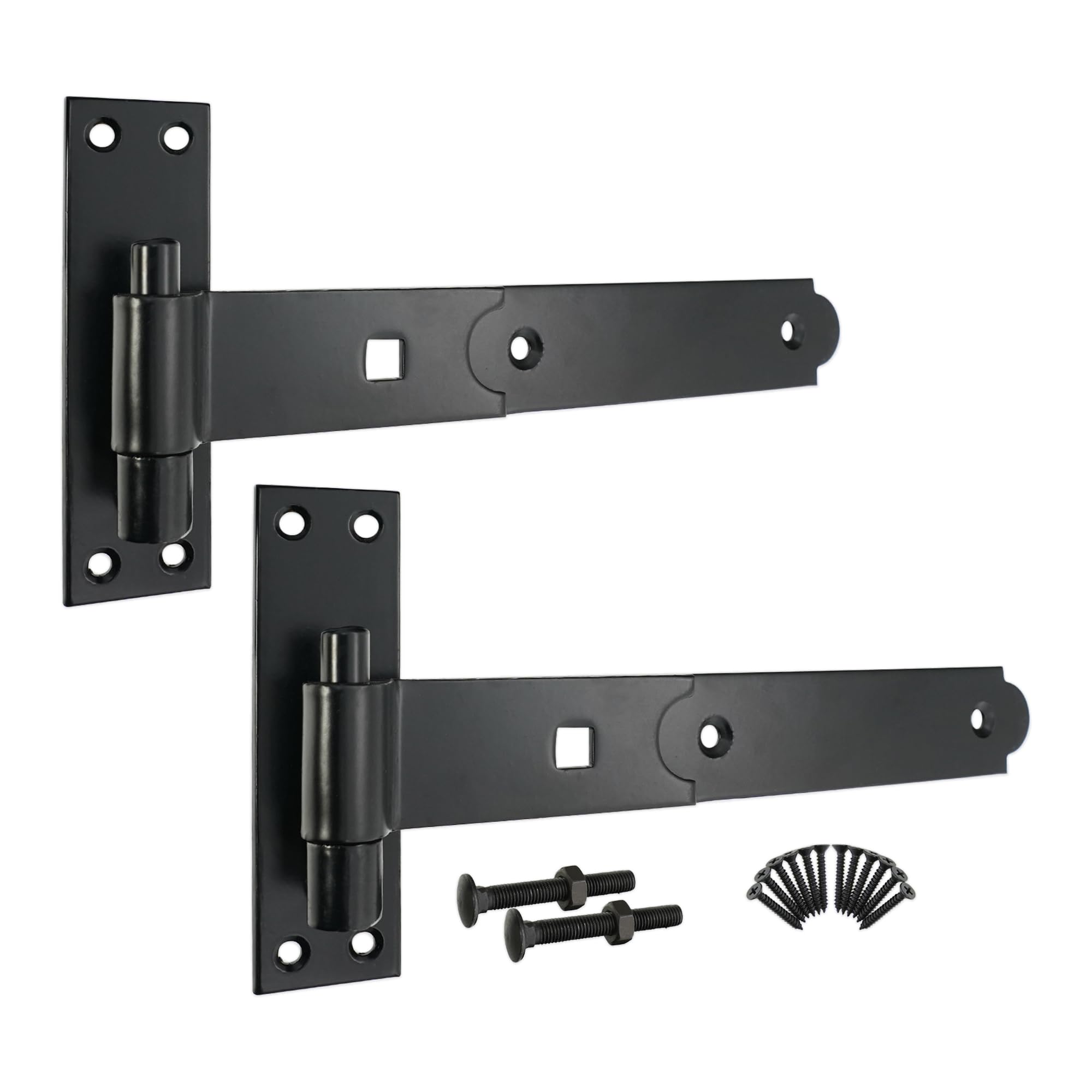 Infinity Decor Cranked or Straight Heavy Duty Hook and Band Iron Gate Hinges Pair - Epoxy Black (2 x 10 Straight Hinges)