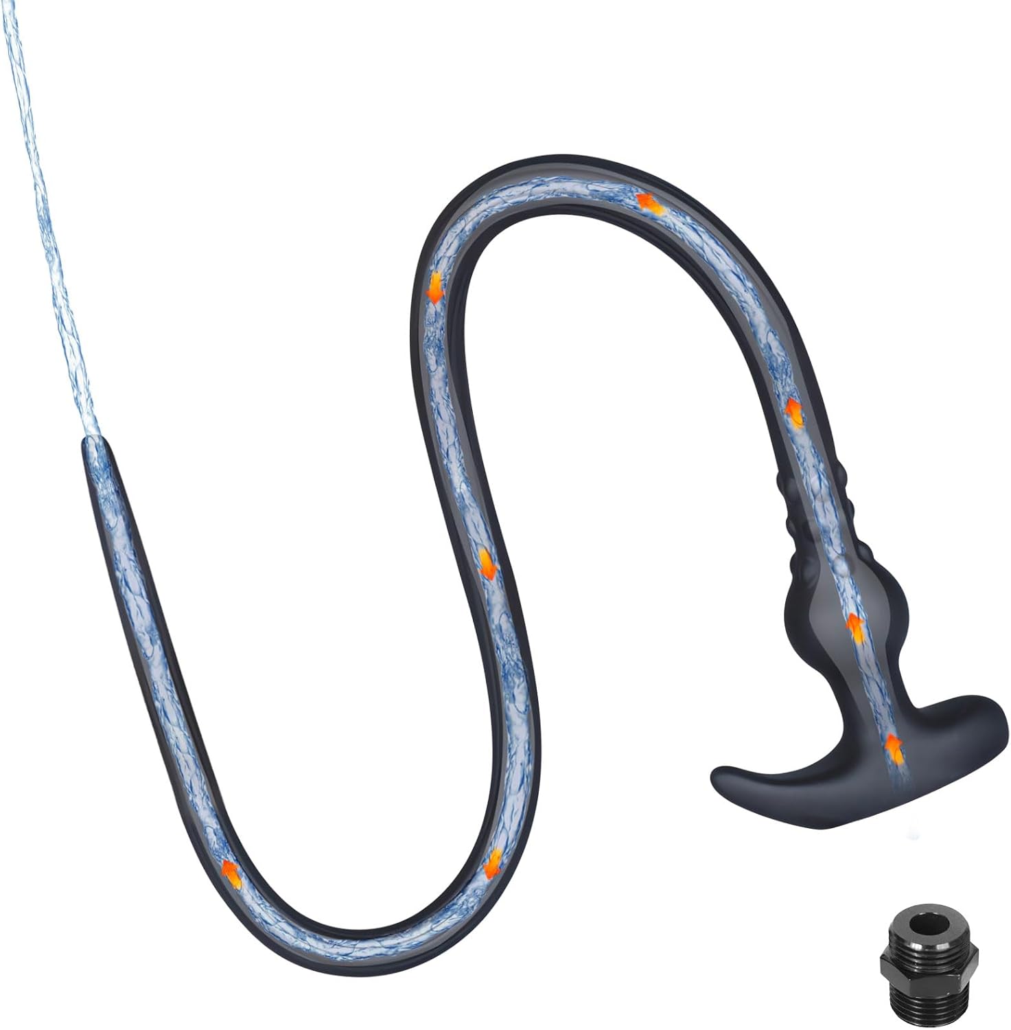 Romi Long Anal Plug Hollow Realistic Dildo Flexible Liquid Silicone Shower Enema Douche Anal Enema Kit Vaginal Cleaner Prostate Massager G-spot Stimulation for Men Women Couple (Black) (Short)