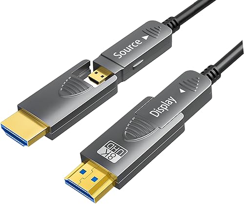 Cable HDMI de fibra óptica 8K de 6.6 pies, micro HDMI a HDMI 2.1, desmontable tipo A+D, ultra velocidad de 48 Gbps, HDR, 3D, eARC, en pared Cl2