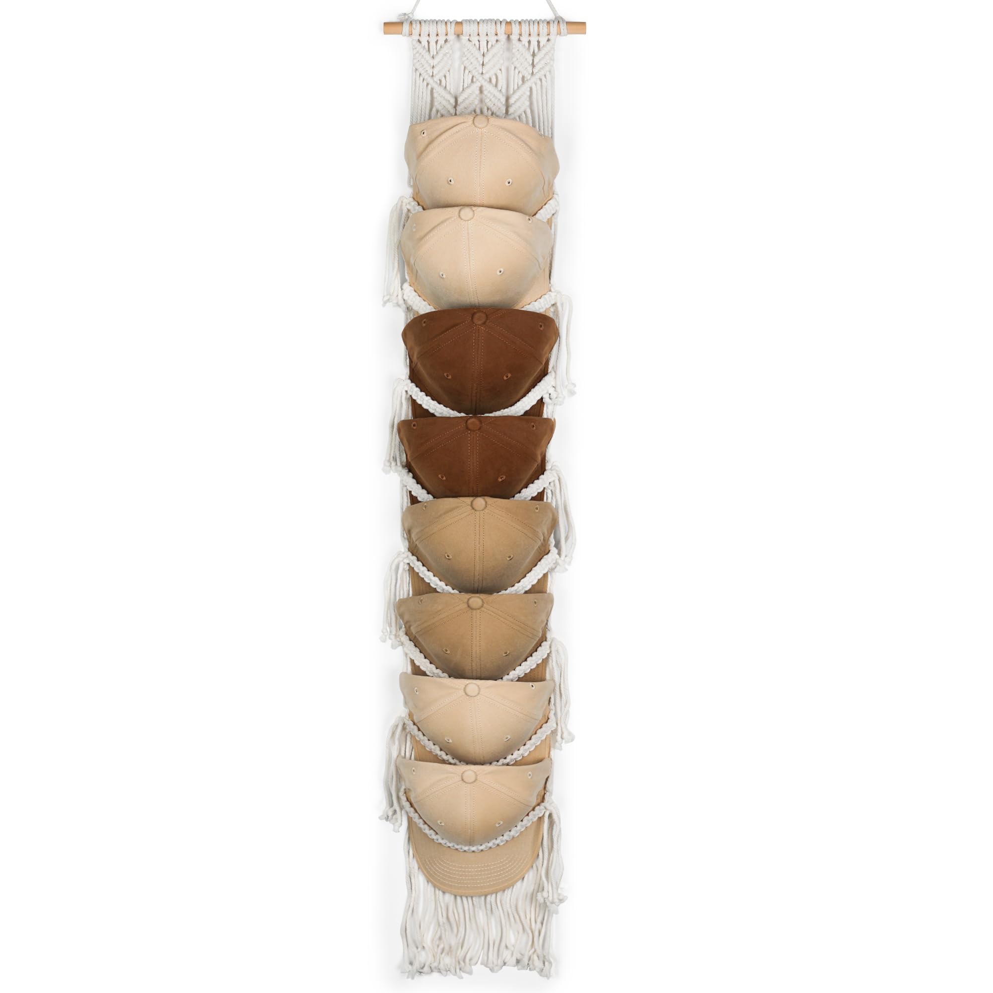 Porte-chapeaux tricoté main en macramé pour décoration murale de chambre