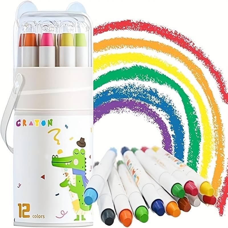12 Crayons Colour Set Washable Crayons Twistable Rolling Wax Color Pens for Kids Drawing Art Work Supplies Educational Gift-image-9