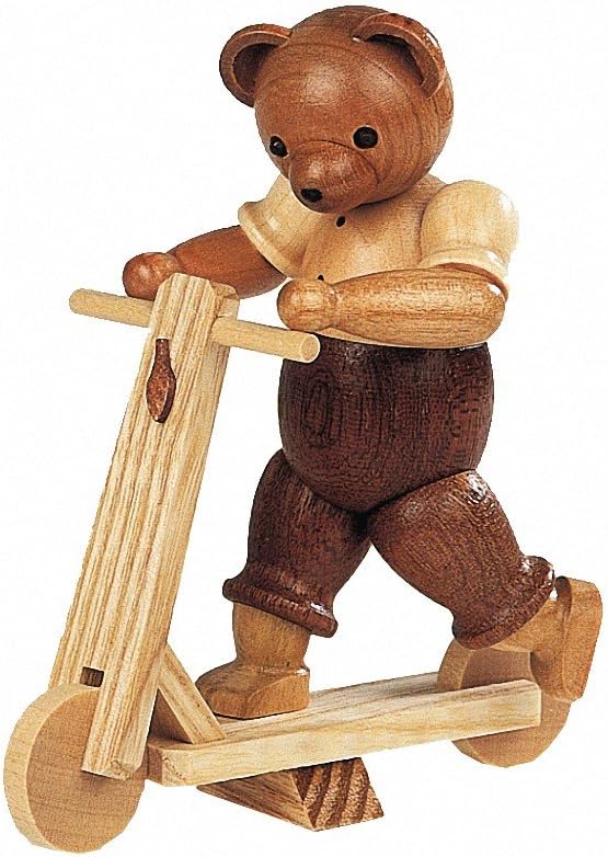 Müller Bear, male on scooter, height 10 cm / 4 inch, original Erzgebirge by Mueller Seiffen