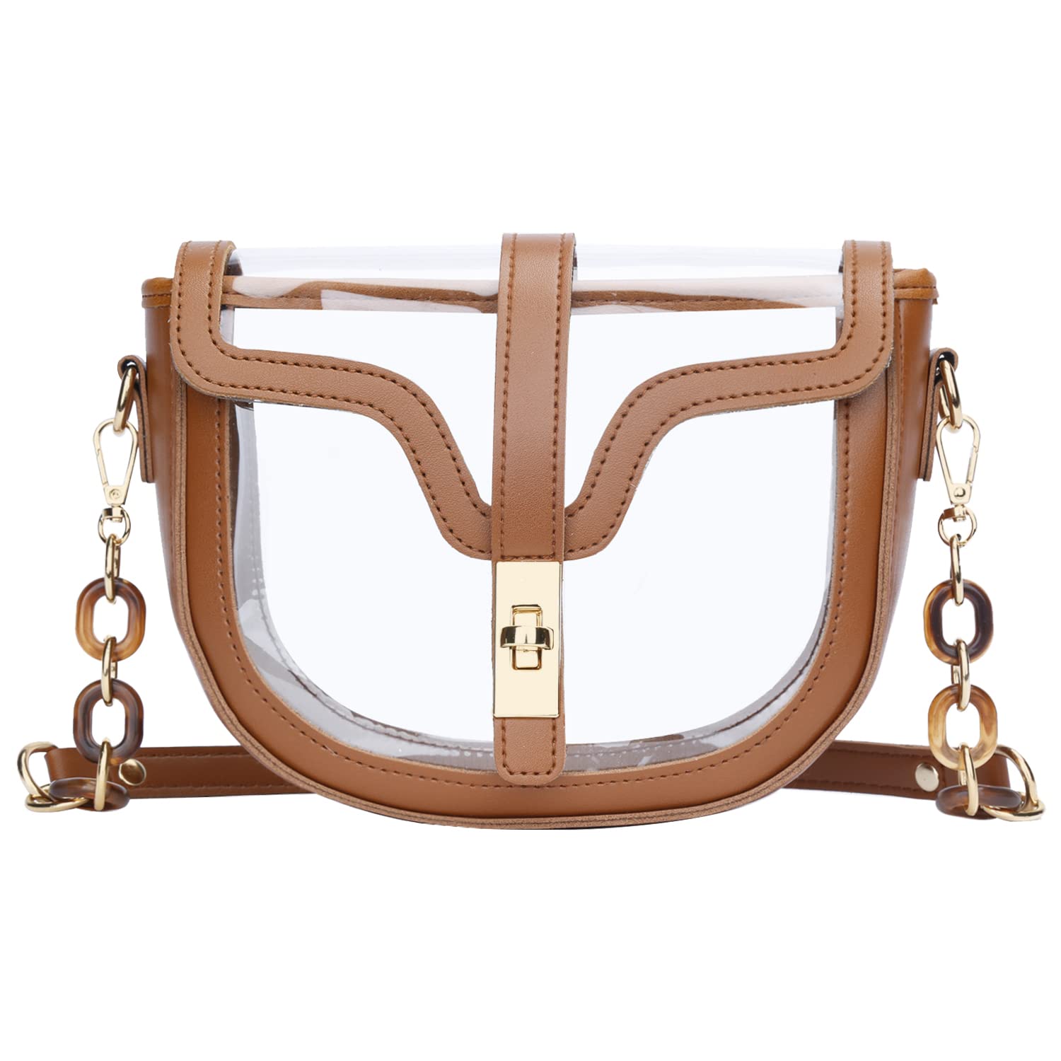 KKXIU Clear Crossbody Bag for Women Stadium Approved Vegan Leather Concert Shoulder Sports See-Through Purse
