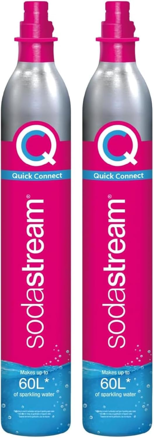 2 x CO2 Cylinder for Sparkling Water Maker, Quick Connect Gas System, Makes 60 litres Fizzy Drinks, Compatible with Terra, Duo and Art, Reduce Plastic Waste, Pink