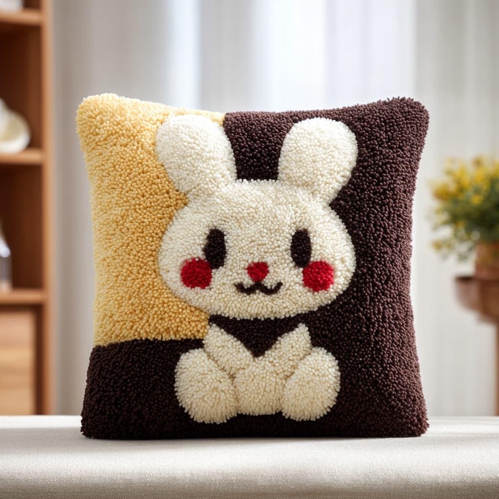 WallustrioaW Latch Hook Pillowcase Kits 17x17in,A Cheerful Rabbit