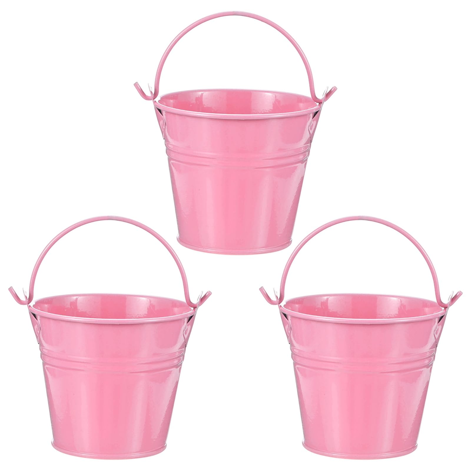 M METERXITY 3-Pack Small Metal Bucket with Handle, 2.8 x 2.4 Inch Iron Mini Buckets for Farmhouse Flower/Garden Planters/Decorative Table Centerpieces [Pink]
