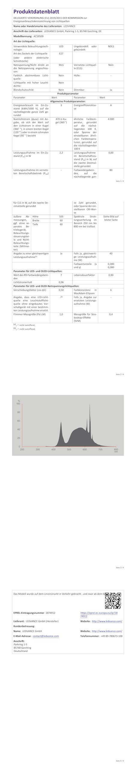 Osram Energy Class LED-Lampe in klassischer Kolbenform, 2.2 W / 470 lm, EEK A, kaltweißes Licht (4000 K), CRI 80, aus klarfarbenem bleifreiem Glas, E27 Sockel, IP20, 60mm DM, dimm,6-Pack | LED-Lampen, 60,00 mm Durchmesser, 6 Stück