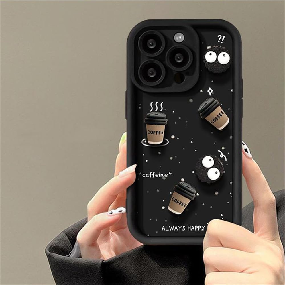 SRGDRR Cute 3D Coal Ball Coffee Silicone Phone Case For iPhone 11